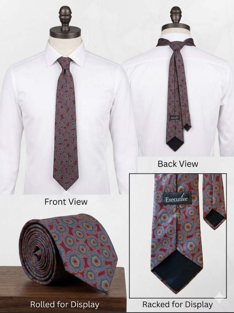 Executive Men's Geometric Pattern Silk Necktie Red Blue
